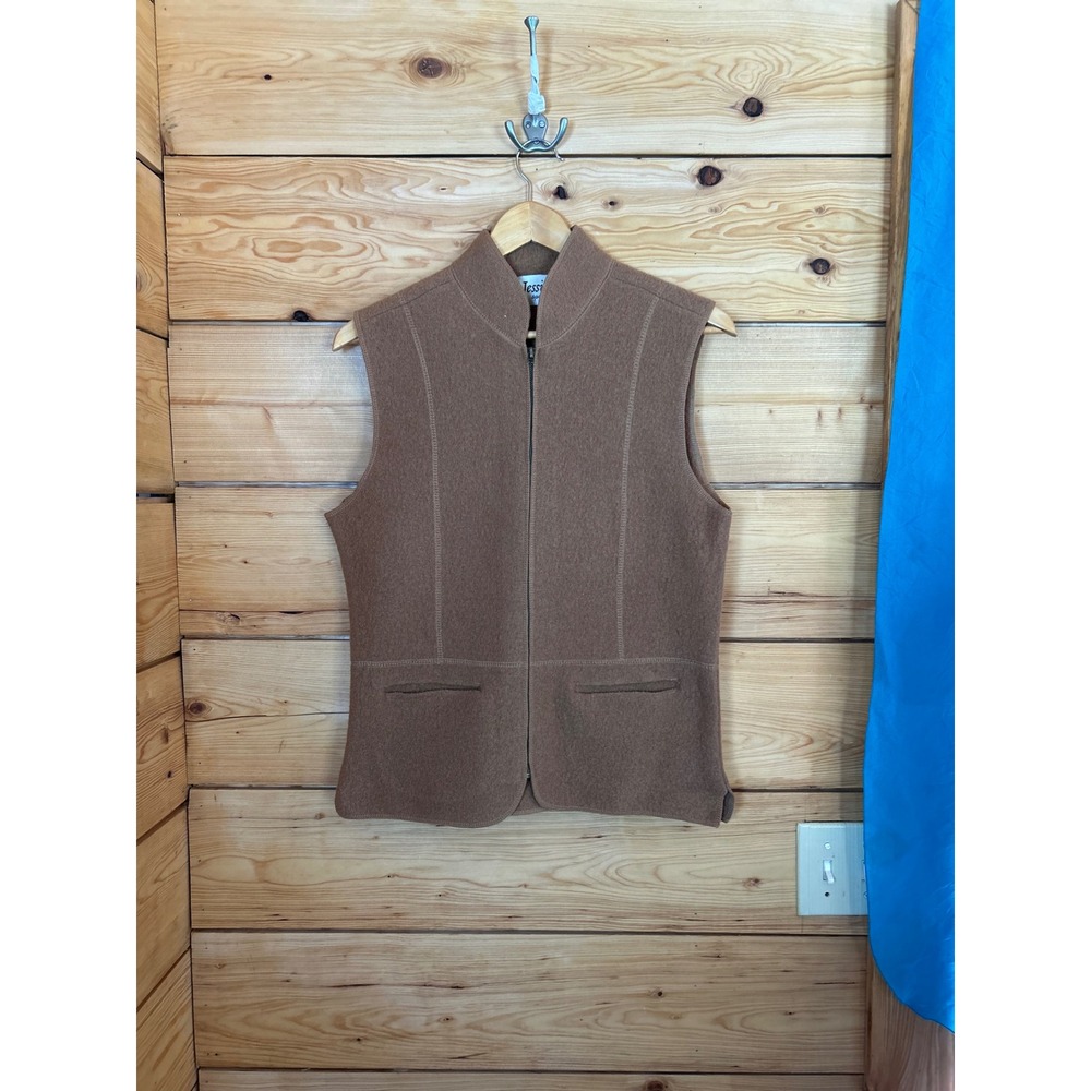 Vintage Wool‎ Vest Small Camel Brown Boiled Wool Mock Neck Gilet Retro Jessica